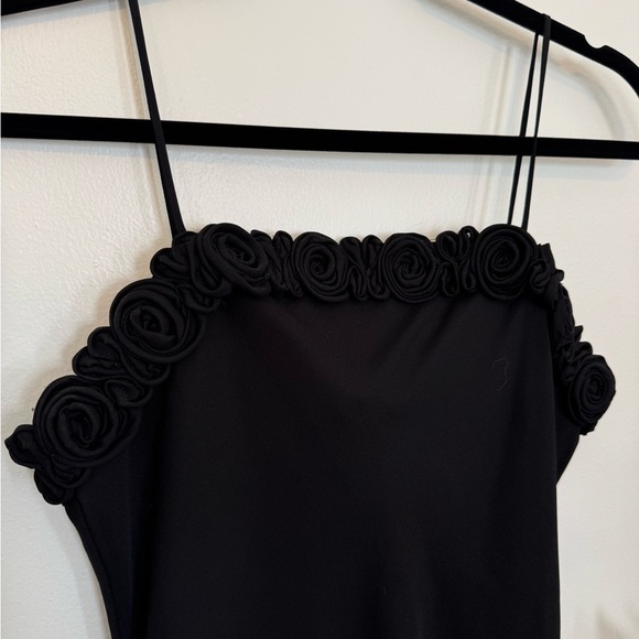 Vintage 90s Black Spaghetti Strap Dress with Rose Detail - Picture 2 of 4